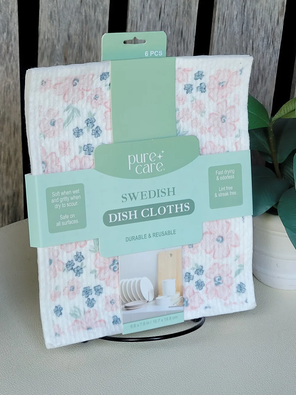 Pure Care Pink Floral Swedish Dish Cloths - Pack of 6